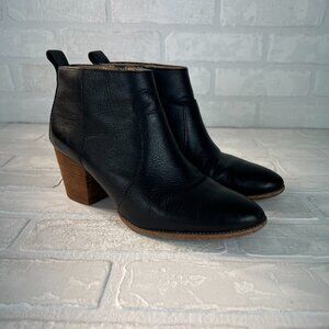 Madewell Ankle Booties‎ Womens 8 Black Leather Stacked Heel Western Zip Brenner